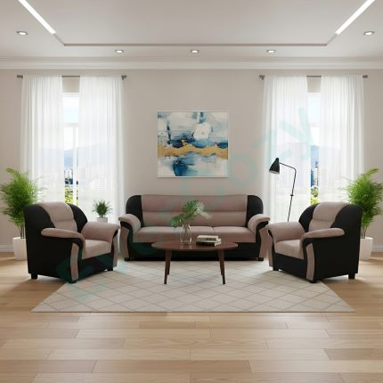 Interio 5 Seater (3+1+1) Luxurious Fabric Sofa Set (Brown & Black)