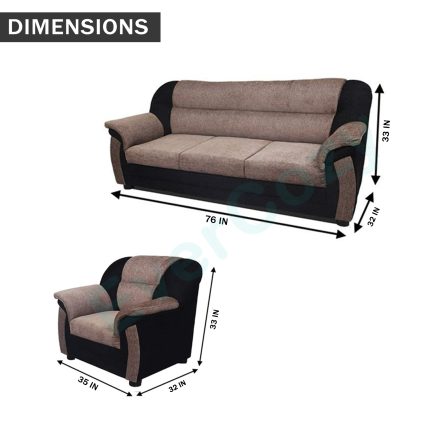 Interio 5 Seater (3+1+1) Luxurious Fabric Sofa Set (Brown & Black) - Image 2
