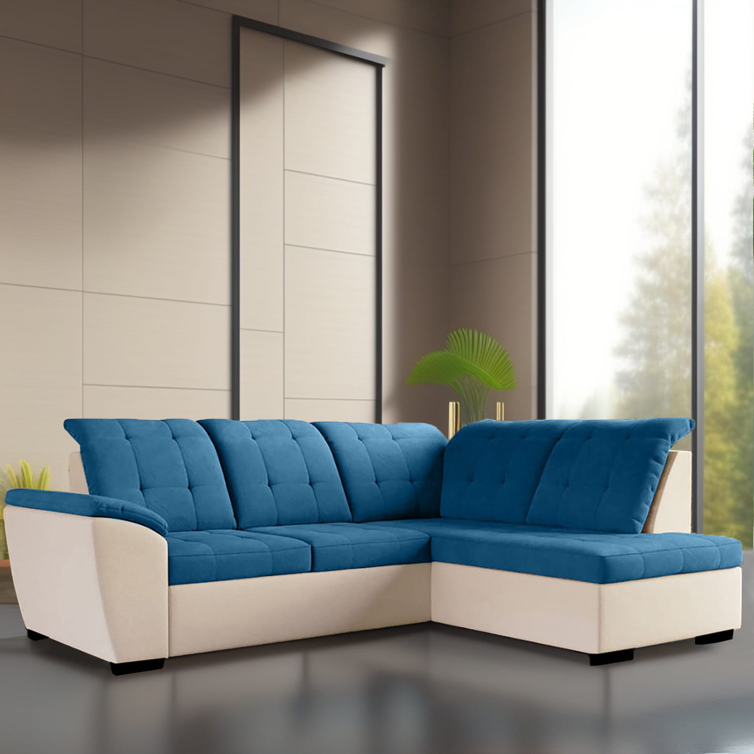 New front Blue Neo Luxurious L Shape 5 Seater Fabric Sofa - Image 1
